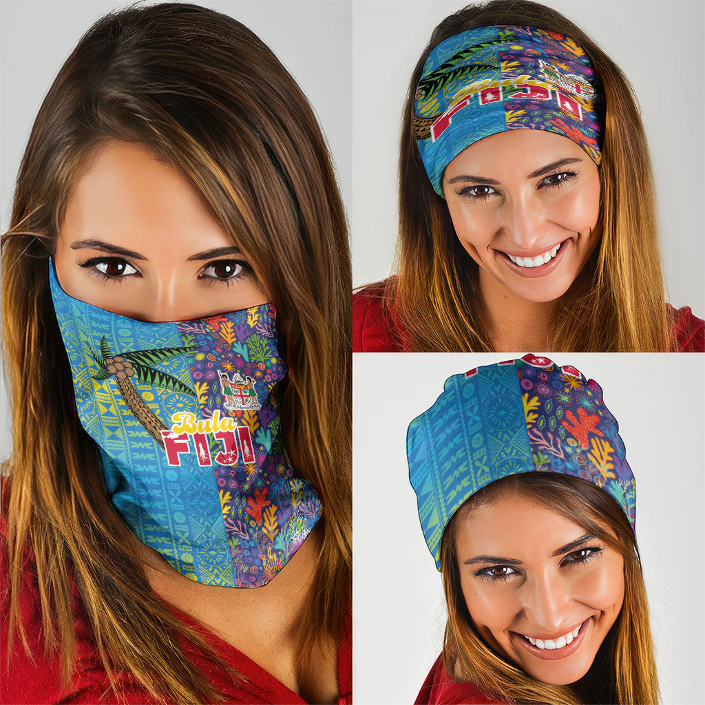 Fijian Coral Reef Neck Gaiter with Traditional Tapa Pattern Split Style LT03 - Polynesian Pride