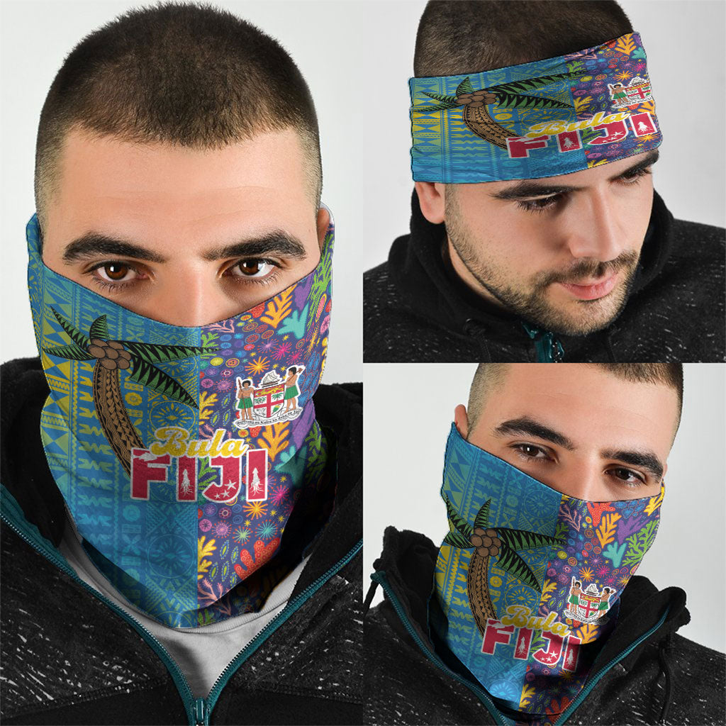 Fijian Coral Reef Neck Gaiter with Traditional Tapa Pattern Split Style LT03 - Polynesian Pride