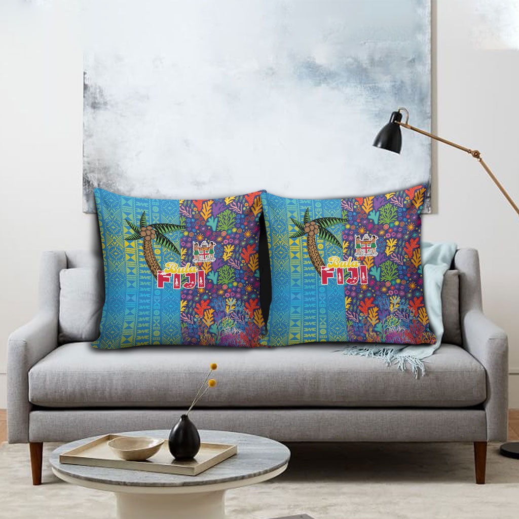 Fijian Coral Reef Pillow Cover with Traditional Tapa Pattern Split Style LT03 - Polynesian Pride