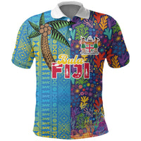 Personalised Fijian Coral Reef Polo Shirt with Traditional Tapa Pattern Split Style LT03 Multicolor - Polynesian Pride