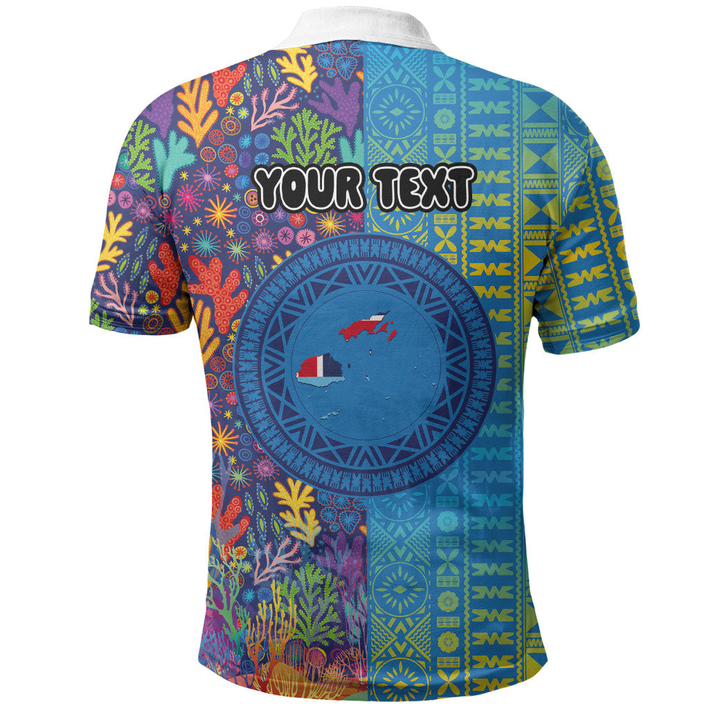 Personalised Fijian Coral Reef Polo Shirt with Traditional Tapa Pattern Split Style LT03 - Polynesian Pride