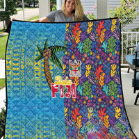 Fijian Coral Reef Quilt with Traditional Tapa Pattern Split Style LT03 Multicolor - Polynesian Pride