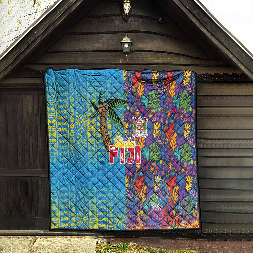 Fijian Coral Reef Quilt with Traditional Tapa Pattern Split Style LT03 - Polynesian Pride