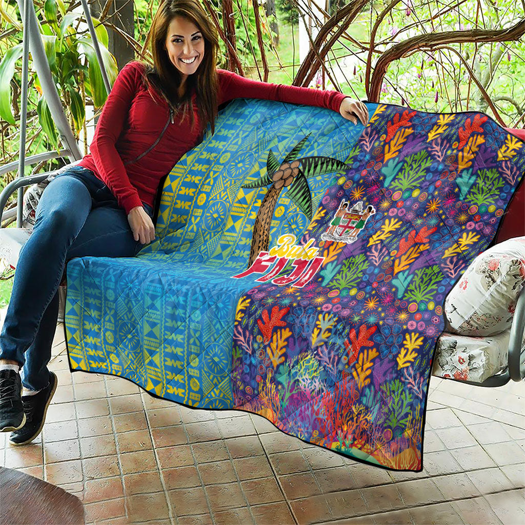 Fijian Coral Reef Quilt with Traditional Tapa Pattern Split Style LT03 - Polynesian Pride