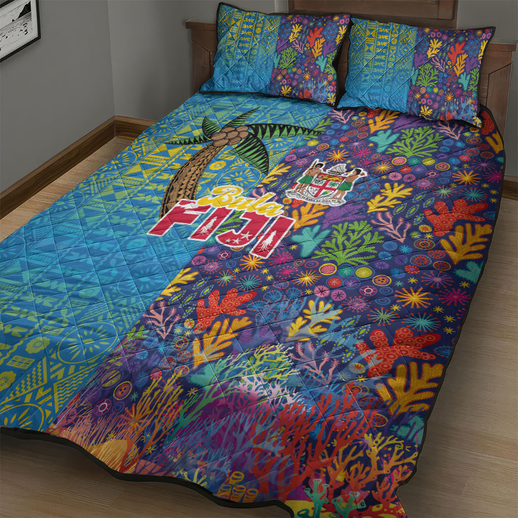 Fijian Coral Reef Quilt Bed Set with Traditional Tapa Pattern Split Style LT03 - Polynesian Pride