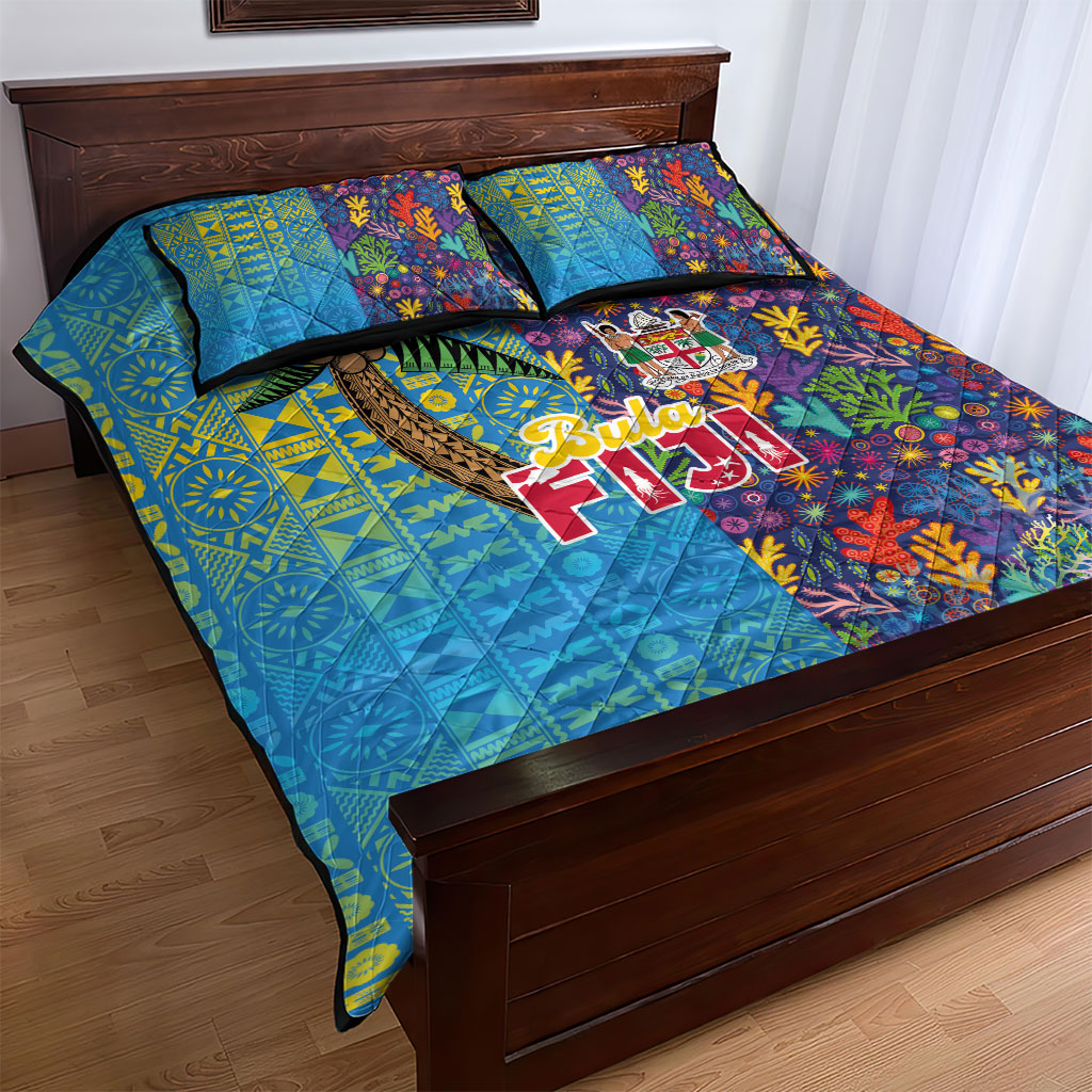 Fijian Coral Reef Quilt Bed Set with Traditional Tapa Pattern Split Style LT03 - Polynesian Pride