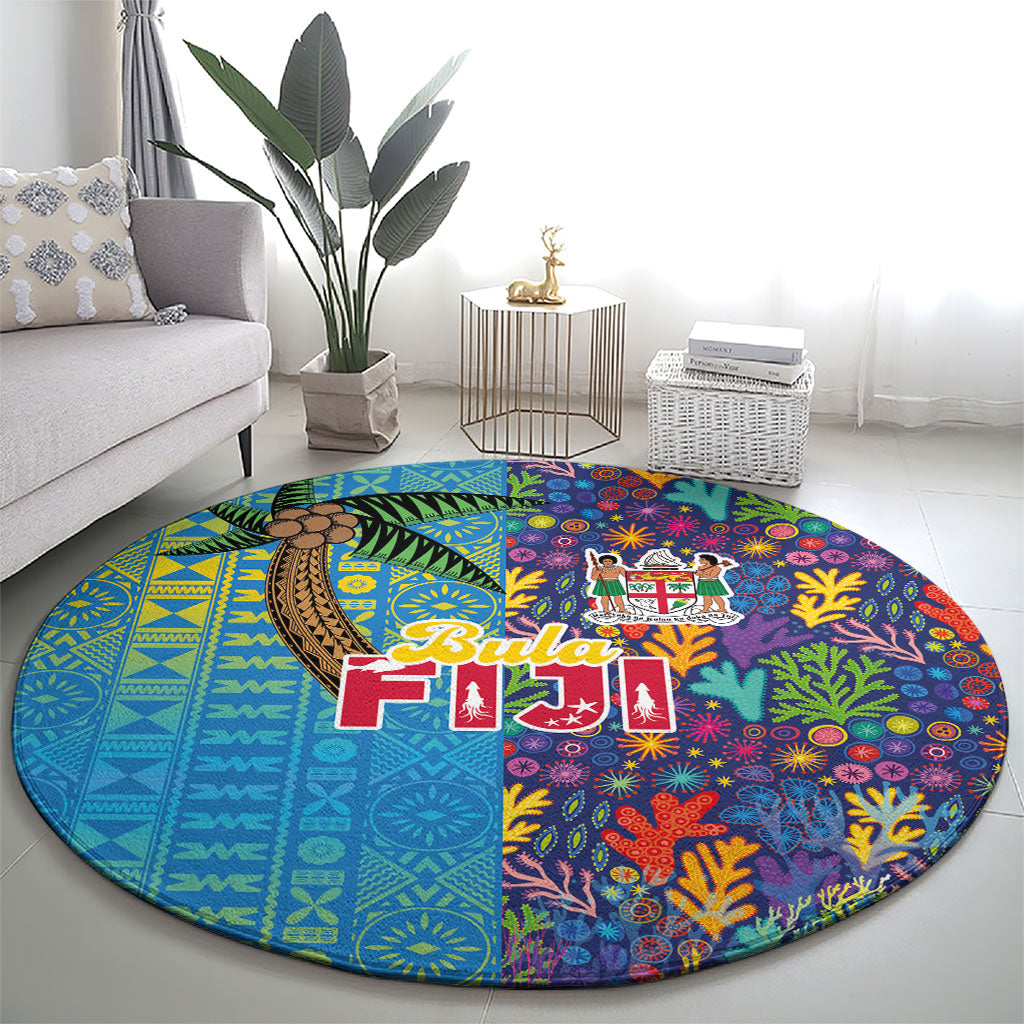 Fijian Coral Reef Round Carpet with Traditional Tapa Pattern Split Style LT03 - Polynesian Pride