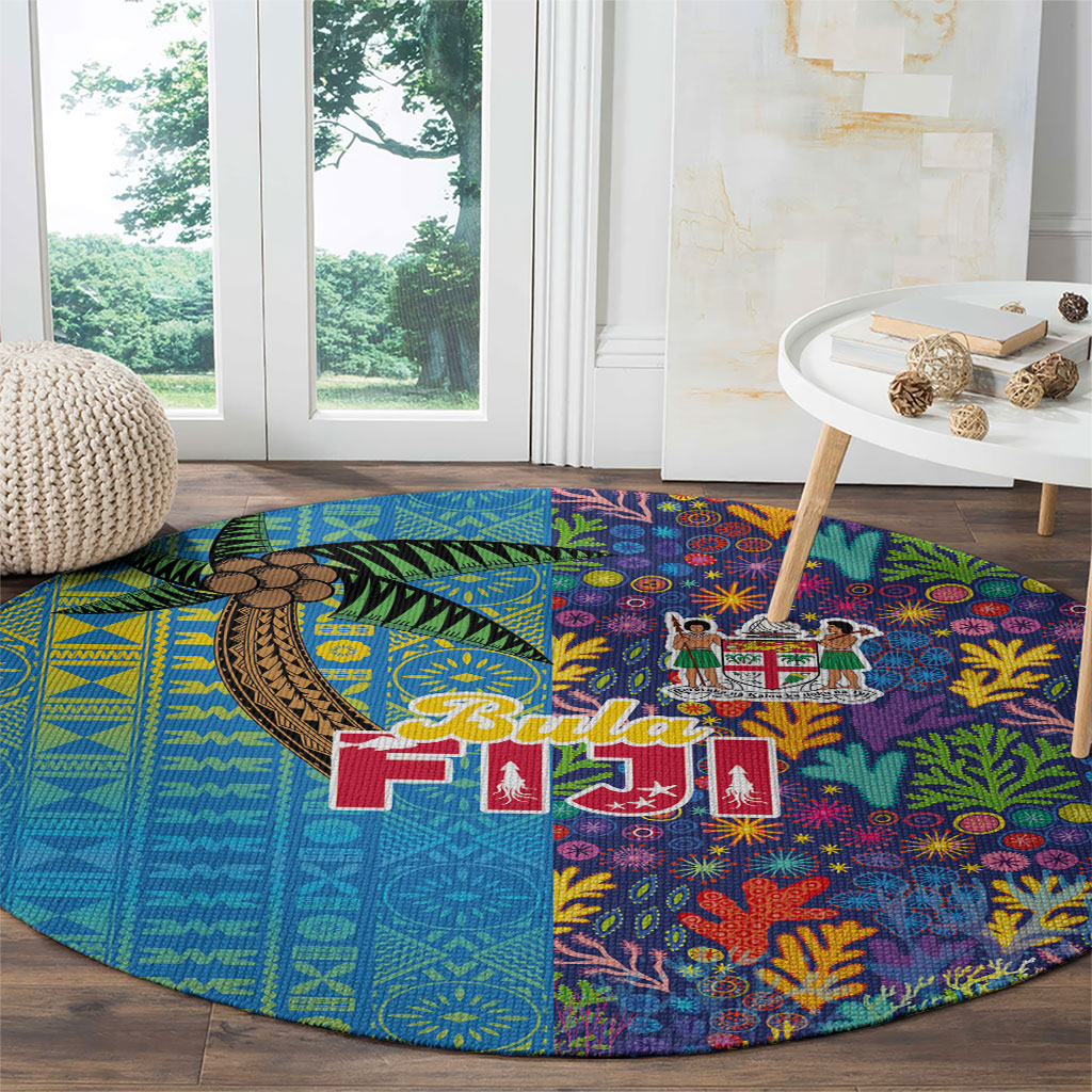 Fijian Coral Reef Round Carpet with Traditional Tapa Pattern Split Style LT03 - Polynesian Pride
