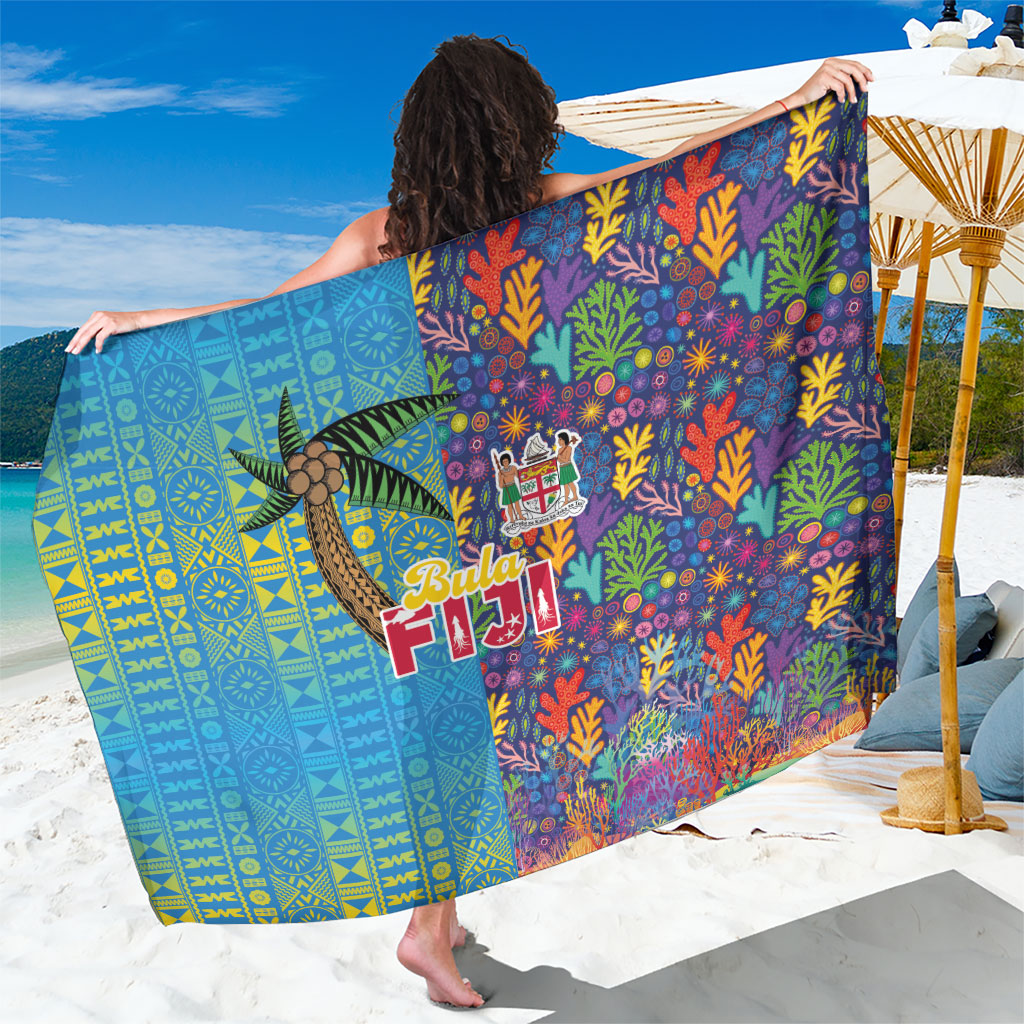 Fijian Coral Reef Sarong with Traditional Tapa Pattern Split Style LT03 One Size 44 x 66 inches Multicolor - Polynesian Pride
