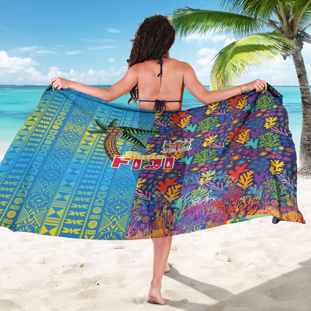 Fijian Coral Reef Sarong with Traditional Tapa Pattern Split Style LT03 - Polynesian Pride