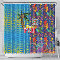 Fijian Coral Reef Shower Curtain with Traditional Tapa Pattern Split Style LT03 - Polynesian Pride