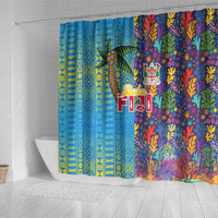 Fijian Coral Reef Shower Curtain with Traditional Tapa Pattern Split Style LT03 - Polynesian Pride