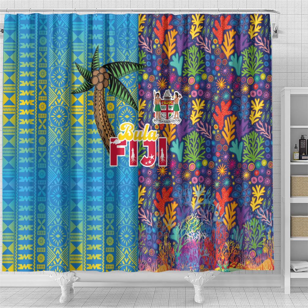 Fijian Coral Reef Shower Curtain with Traditional Tapa Pattern Split Style LT03 - Polynesian Pride