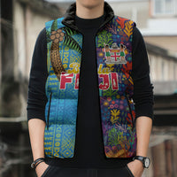 Personalised Fijian Coral Reef Sleeveless Puffer Jacket with Traditional Tapa Pattern Split Style LT03 - Polynesian Pride