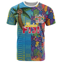 Personalised Fijian Coral Reef T Shirt with Traditional Tapa Pattern Split Style LT03 Multicolor - Polynesian Pride