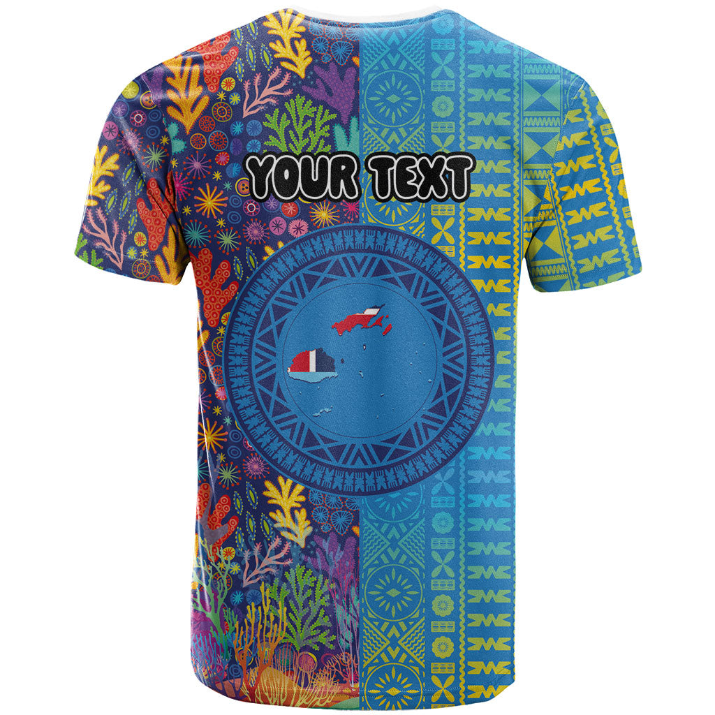 Personalised Fijian Coral Reef T Shirt with Traditional Tapa Pattern Split Style LT03 - Polynesian Pride