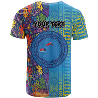 Personalised Fijian Coral Reef T Shirt with Traditional Tapa Pattern Split Style LT03 - Polynesian Pride