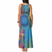 Personalised Fijian Coral Reef Tank Maxi Dress with Traditional Tapa Pattern Split Style LT03 - Polynesian Pride