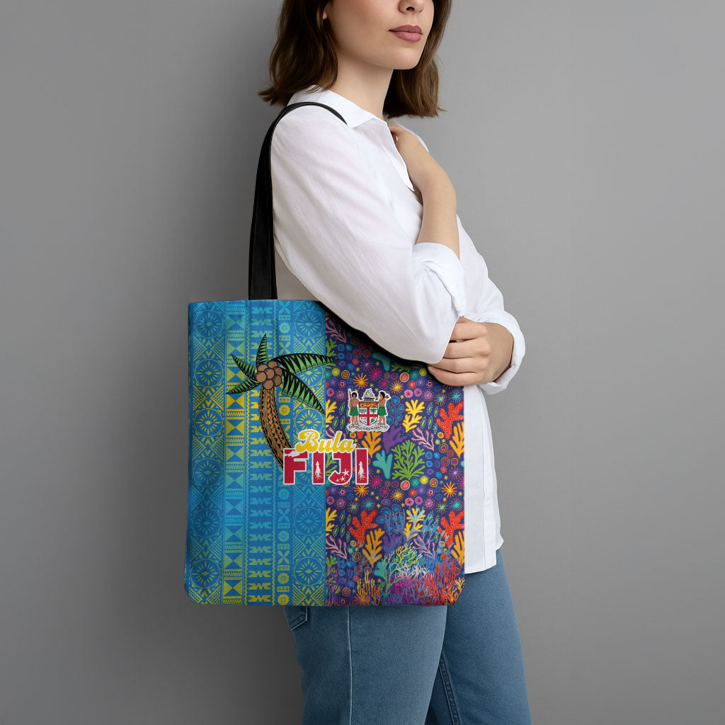 Fijian Coral Reef Tote Bag with Traditional Tapa Pattern Split Style LT03 - Polynesian Pride