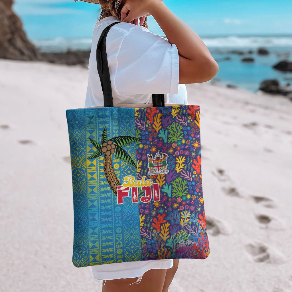 Fijian Coral Reef Tote Bag with Traditional Tapa Pattern Split Style LT03 - Polynesian Pride