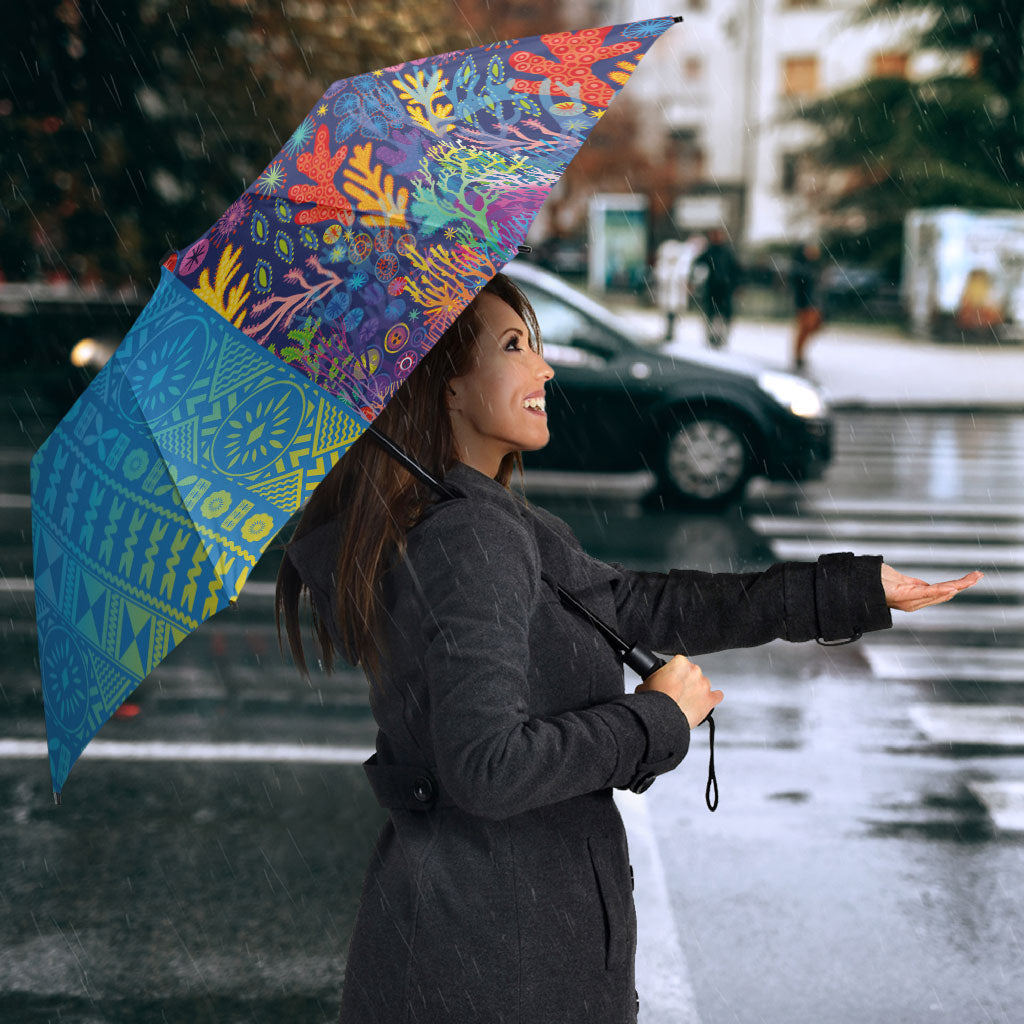 Fijian Coral Reef Umbrella with Traditional Tapa Pattern Split Style LT03 - Polynesian Pride