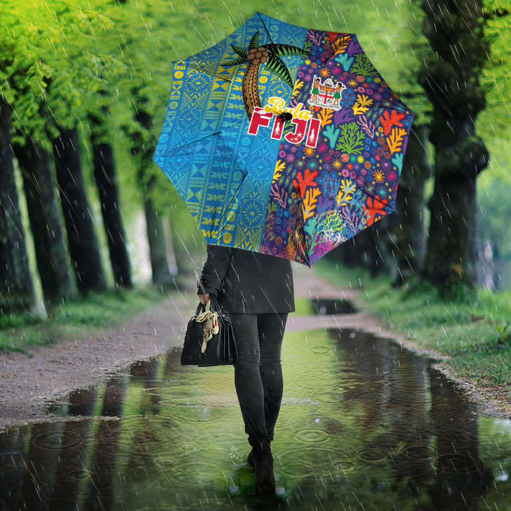 Fijian Coral Reef Umbrella with Traditional Tapa Pattern Split Style LT03 - Polynesian Pride