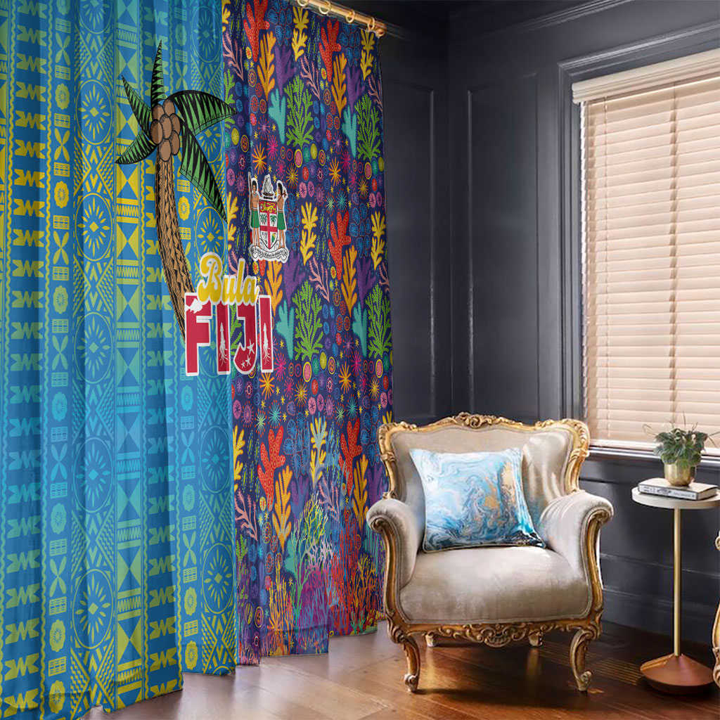 Fijian Coral Reef Window Curtain with Traditional Tapa Pattern Split Style LT03 - Polynesian Pride