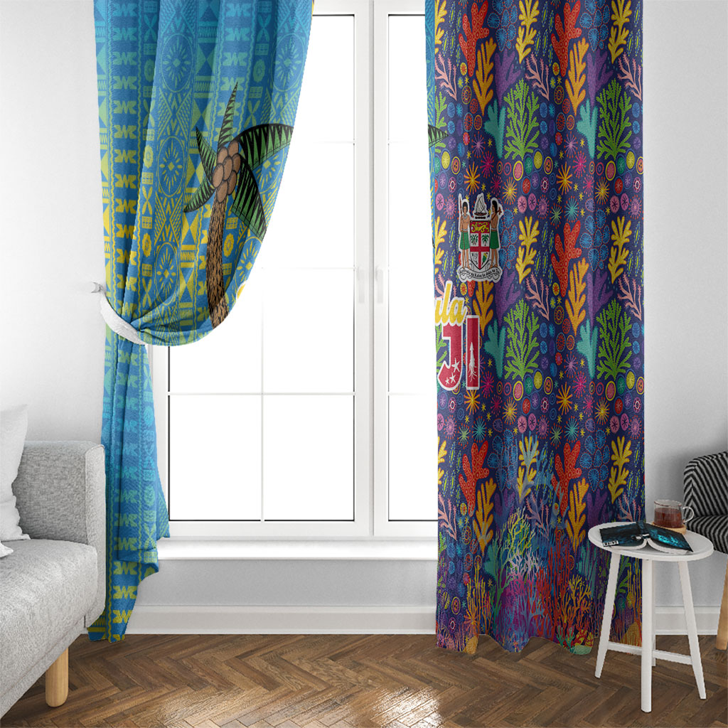 Fijian Coral Reef Window Curtain with Traditional Tapa Pattern Split Style LT03 - Polynesian Pride