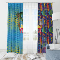 Fijian Coral Reef Window Curtain with Traditional Tapa Pattern Split Style LT03 - Polynesian Pride