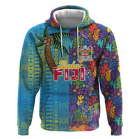 Personalised Fijian Coral Reef Zip Hoodie with Traditional Tapa Pattern Split Style LT03 Pullover Hoodie Multicolor - Polynesian Pride