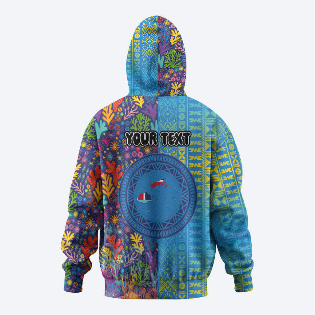 Personalised Fijian Coral Reef Zip Hoodie with Traditional Tapa Pattern Split Style LT03 - Polynesian Pride