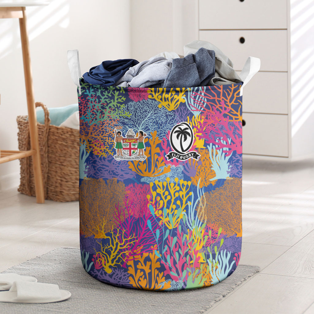 Fijian Rugby Laundry Basket Colorful Coral Reef Pre Match Design LT03 Multicolor - Polynesian Pride