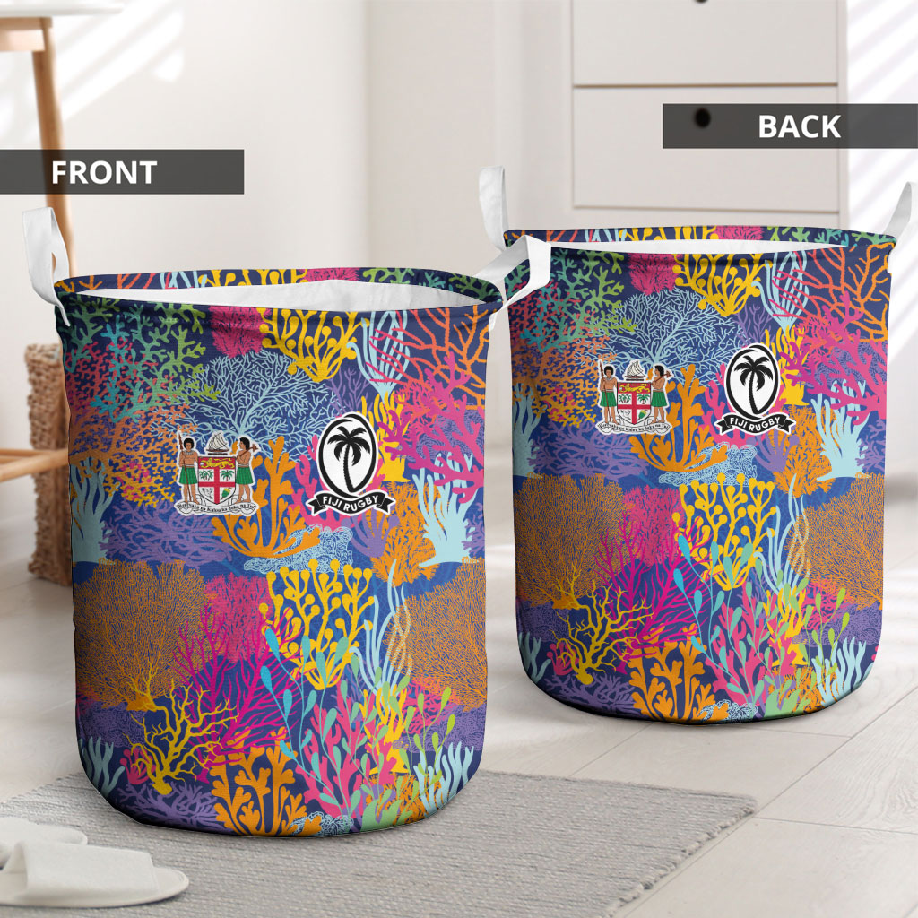 Fijian Rugby Laundry Basket Colorful Coral Reef Pre Match Design LT03 - Polynesian Pride