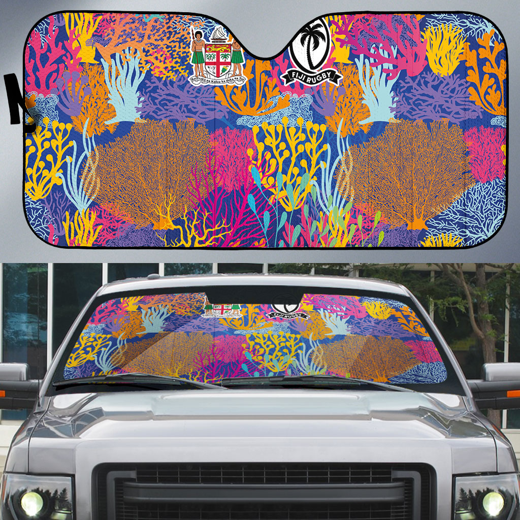 Fijian Rugby Auto Sun Shade Colorful Coral Reef Pre Match Design LT03 Multicolor - Polynesian Pride