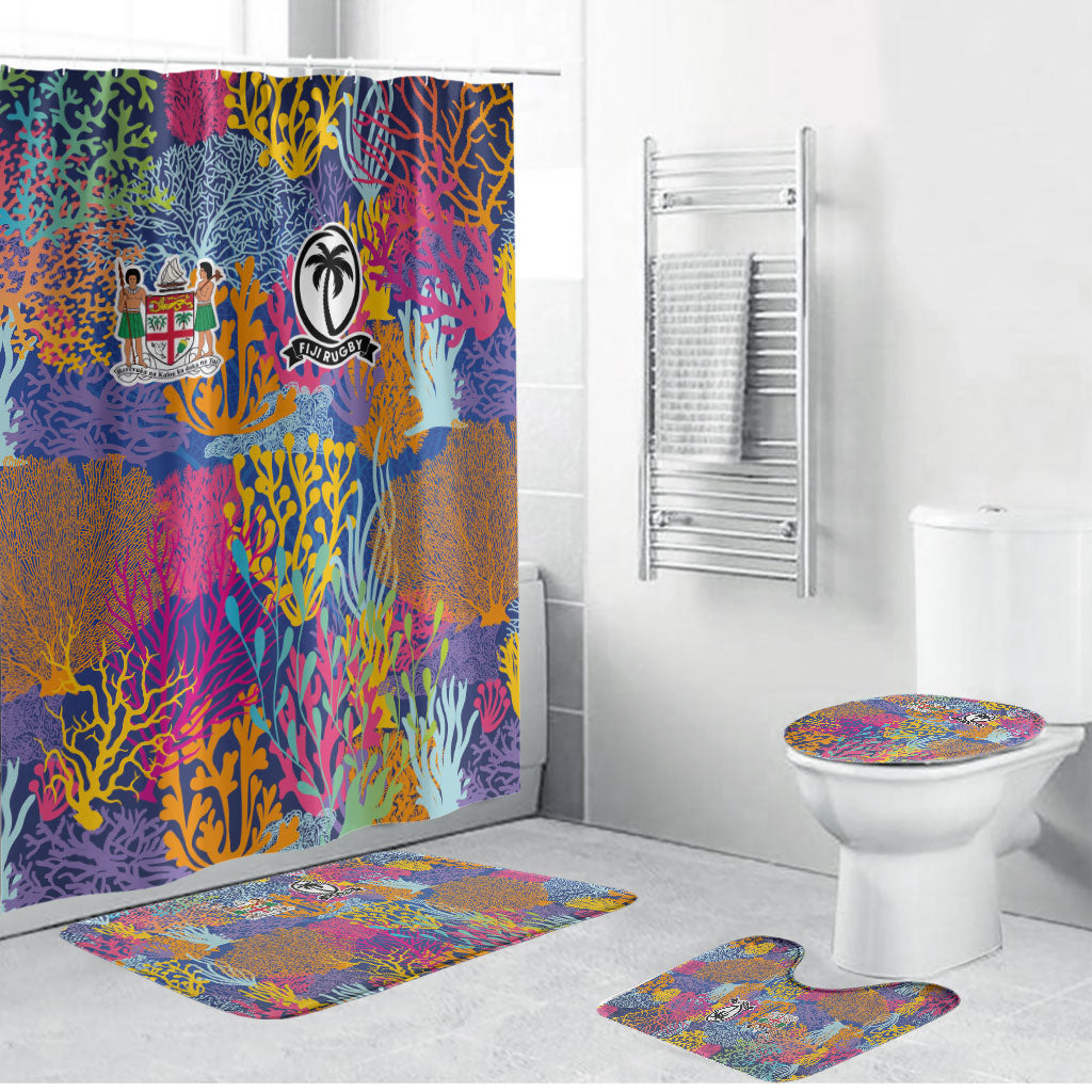 Fijian Rugby Bathroom Set Colorful Coral Reef Pre Match Design LT03 Bathroom Set (4 pcs) Multicolor - Polynesian Pride