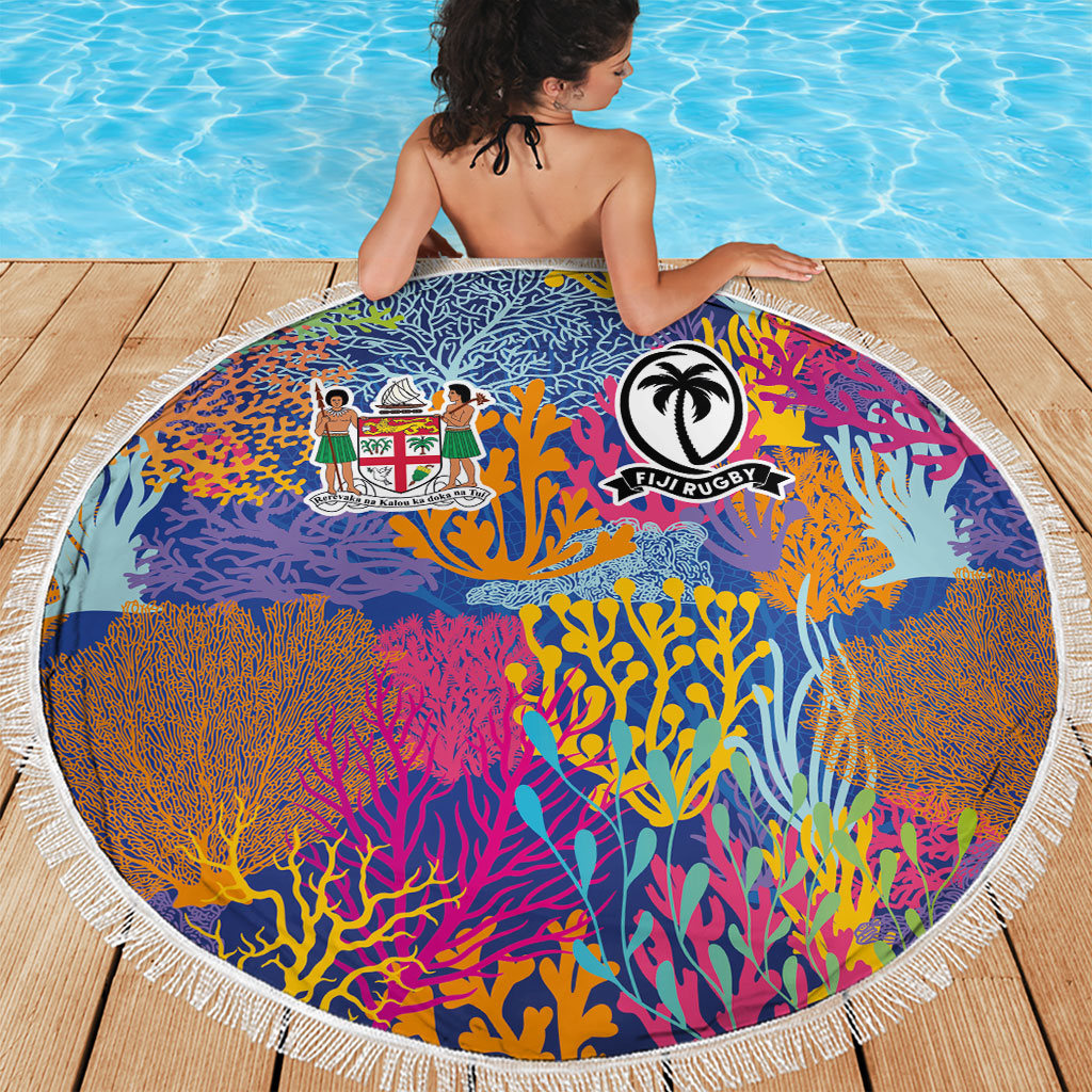 Fijian Rugby Beach Blanket Colorful Coral Reef Pre Match Design LT03 - Polynesian Pride