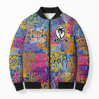 Custom Fijian Rugby Bomber Puffer Jacket Colorful Coral Reef Pre Match Design LT03 Unisex Multicolor - Polynesian Pride