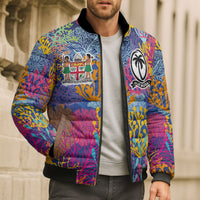 Custom Fijian Rugby Bomber Puffer Jacket Colorful Coral Reef Pre Match Design LT03 - Polynesian Pride