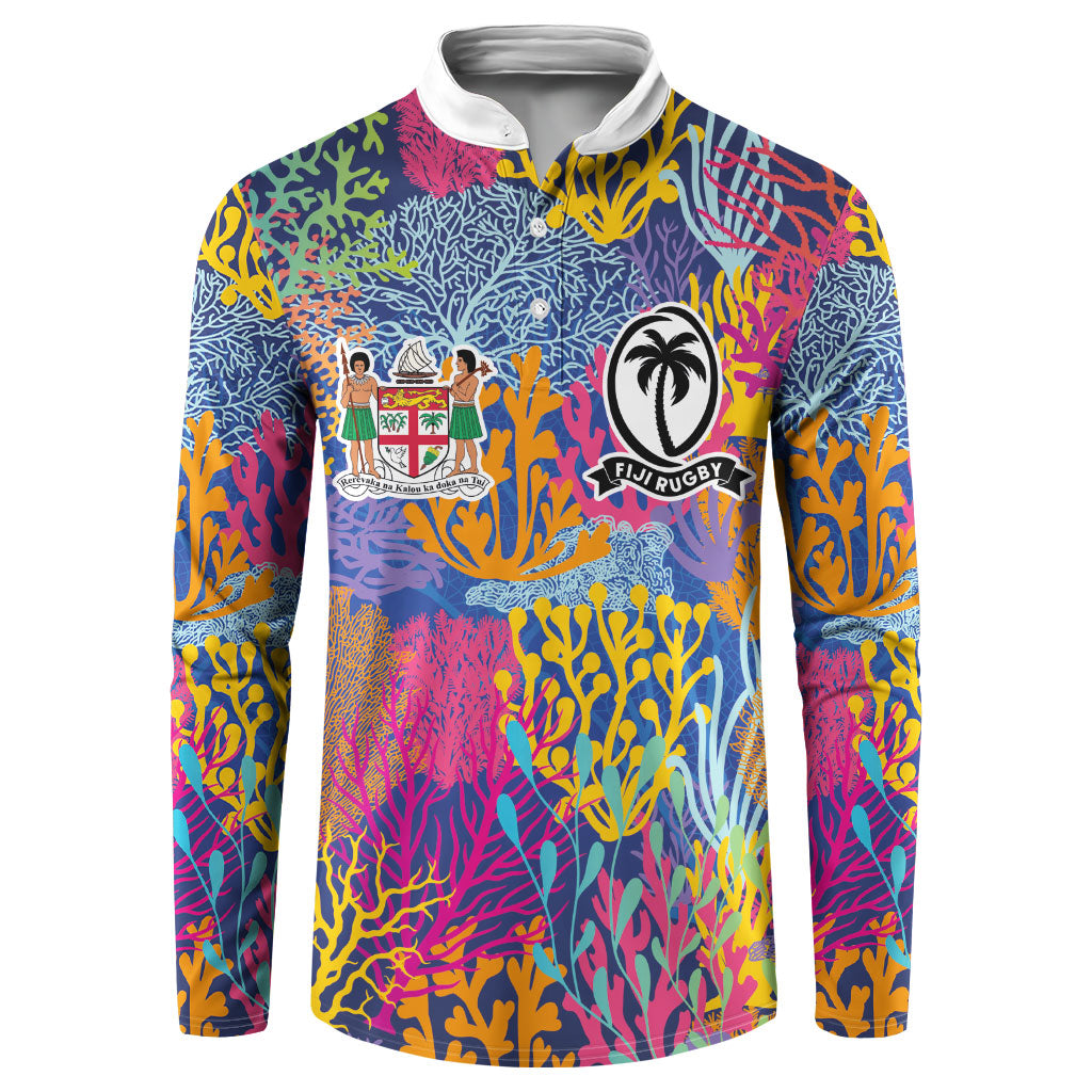 Custom Fijian Rugby Button Sweatshirt Colorful Coral Reef Pre Match Design LT03 Multicolor - Polynesian Pride