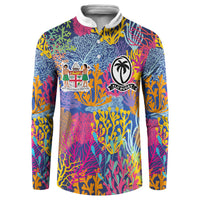 Custom Fijian Rugby Button Sweatshirt Colorful Coral Reef Pre Match Design LT03 Multicolor - Polynesian Pride