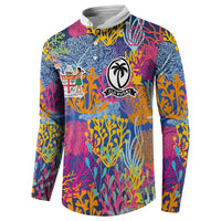 Custom Fijian Rugby Button Sweatshirt Colorful Coral Reef Pre Match Design LT03 - Polynesian Pride