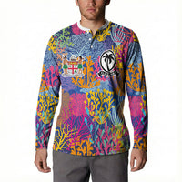 Custom Fijian Rugby Button Sweatshirt Colorful Coral Reef Pre Match Design LT03 - Polynesian Pride