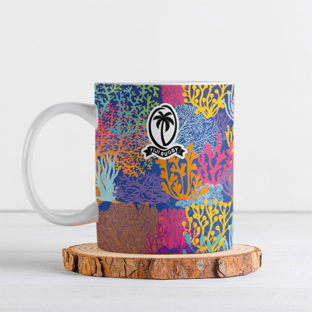 Custom Fijian Rugby Ceramic Mug Colorful Coral Reef Pre Match Design LT03 Multicolor - Polynesian Pride