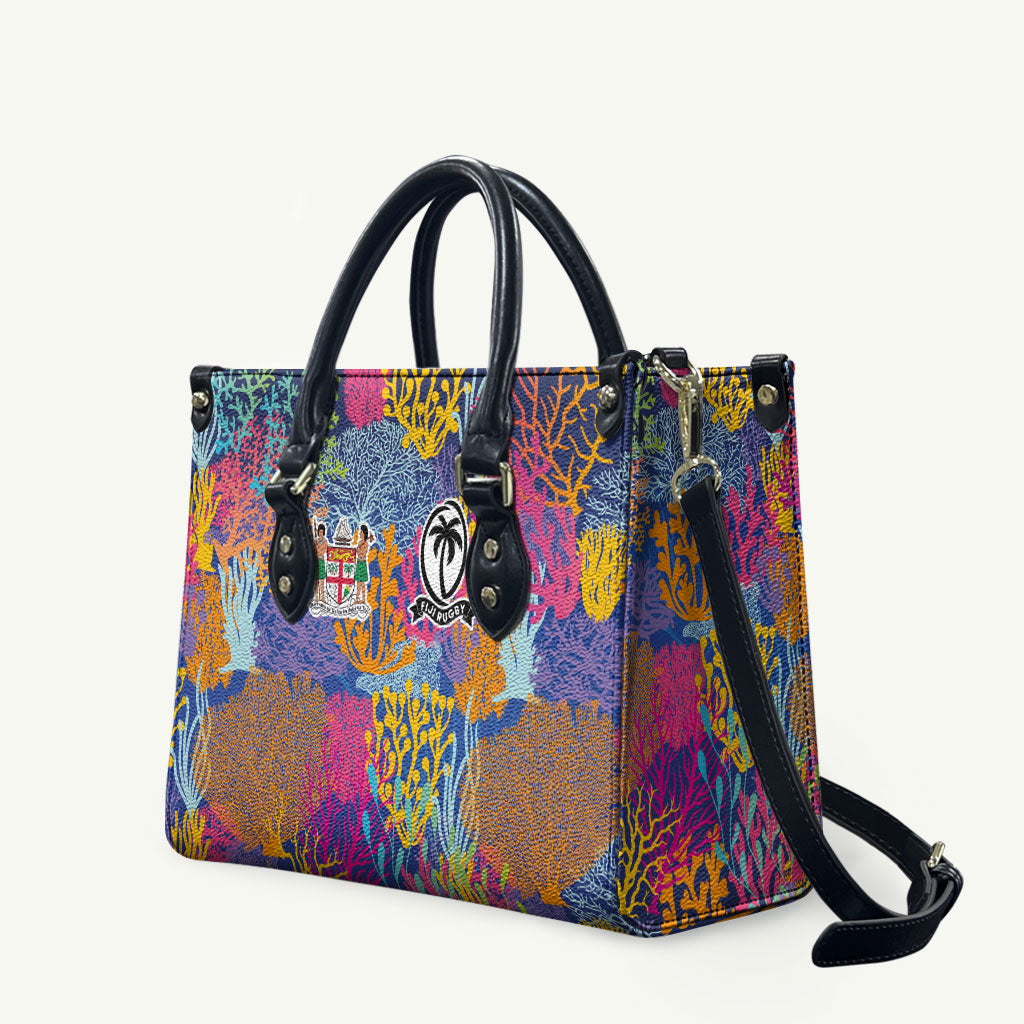 Fijian Rugby Leather Bag Colorful Coral Reef Pre Match Design LT03 Multicolor - Polynesian Pride