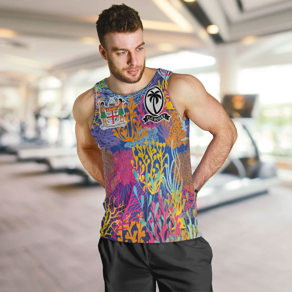 Custom Fijian Rugby Men Tank Top Colorful Coral Reef Pre Match Design LT03 Multicolor - Polynesian Pride