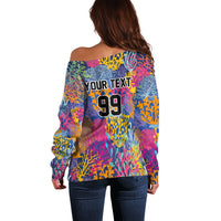 Custom Fijian Rugby Off Shoulder Sweater Colorful Coral Reef Pre Match Design LT03 - Polynesian Pride