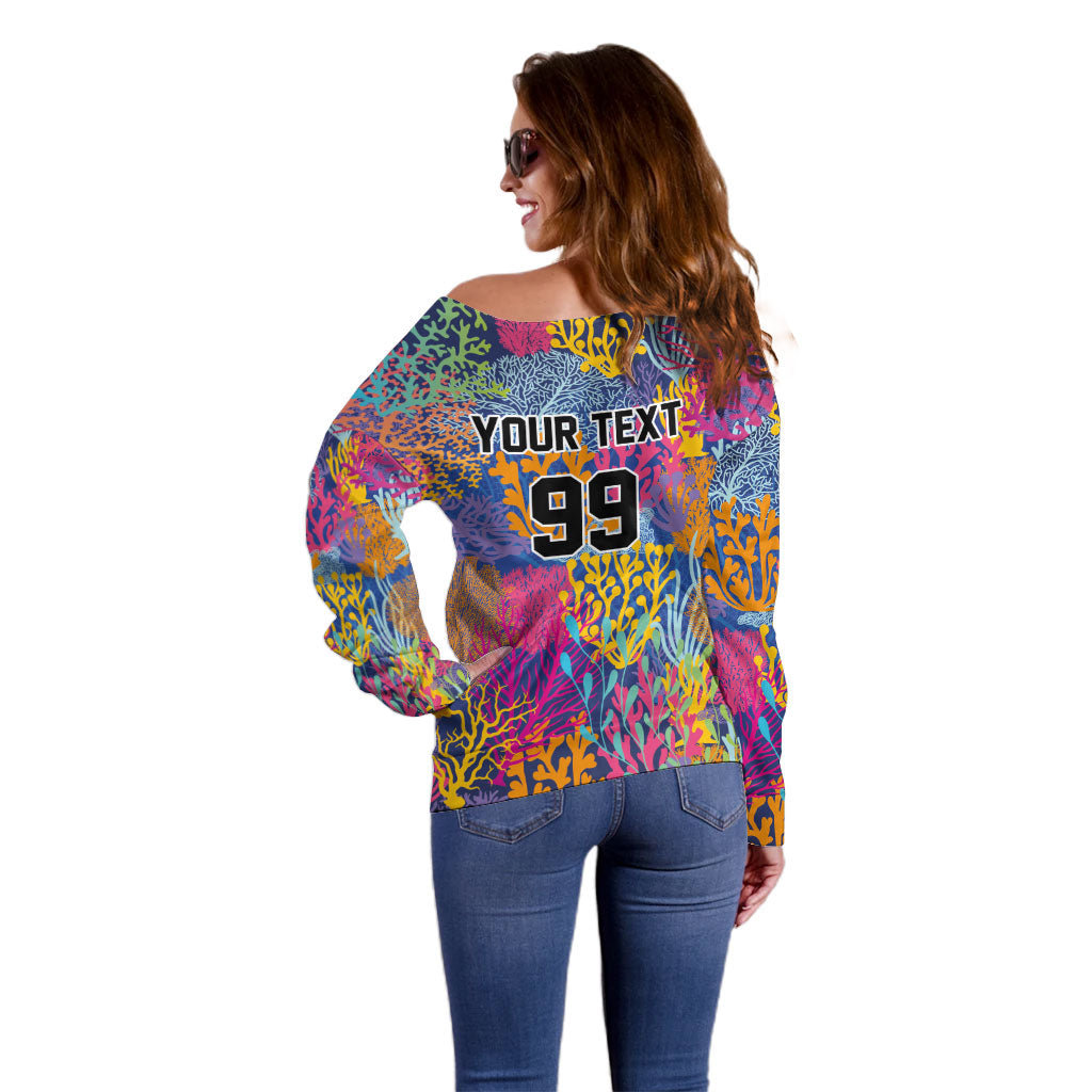 Custom Fijian Rugby Off Shoulder Sweater Colorful Coral Reef Pre Match Design LT03 - Polynesian Pride