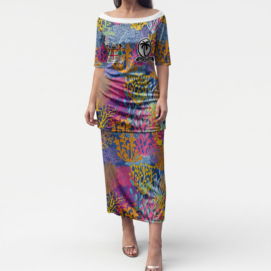 Custom Fijian Rugby Puletasi Colorful Coral Reef Pre Match Design LT03 Long Dress Multicolor - Polynesian Pride