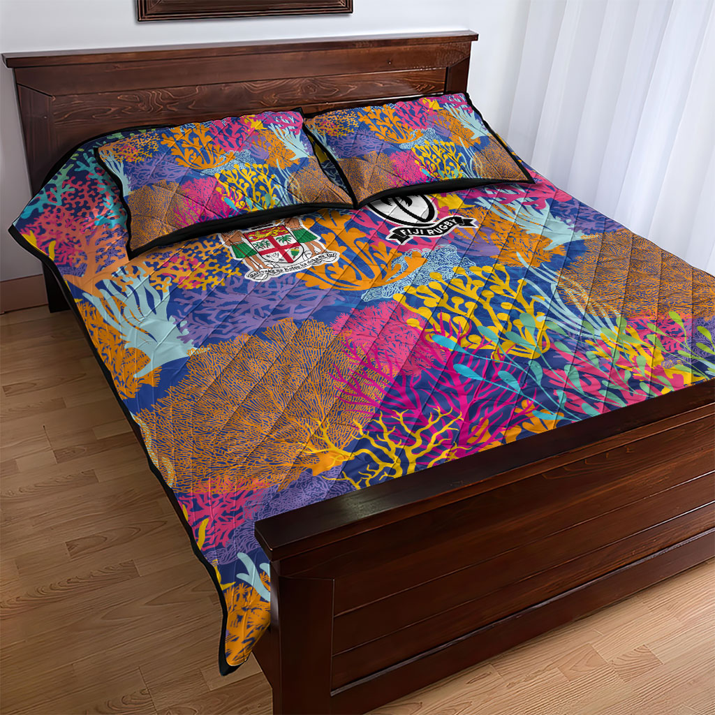 Fijian Rugby Quilt Bed Set Colorful Coral Reef Pre Match Design LT03 - Polynesian Pride