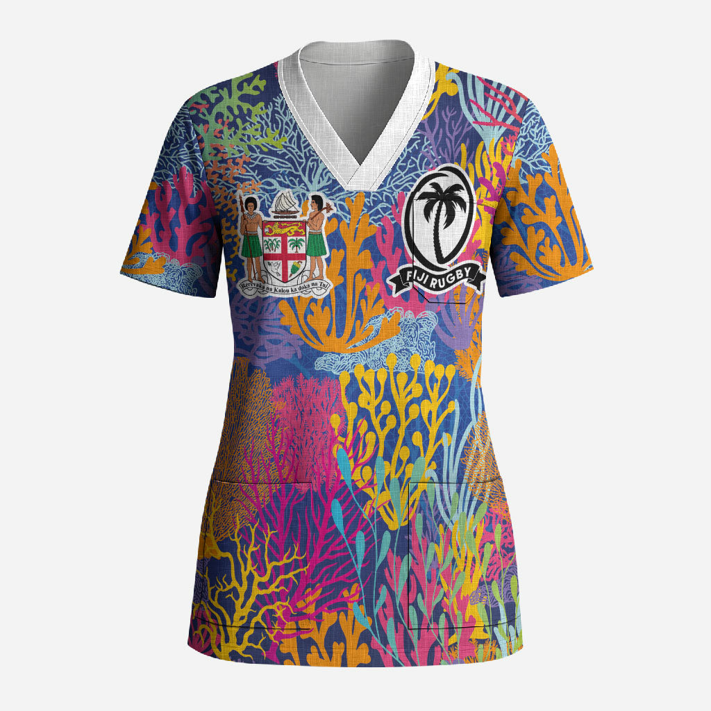 Custom Fijian Rugby Scrub Top Colorful Coral Reef Pre Match Design LT03 Adult Multicolor - Polynesian Pride